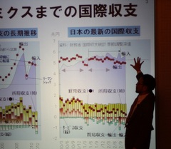 統計資料に基づいて講演する藻谷浩介氏